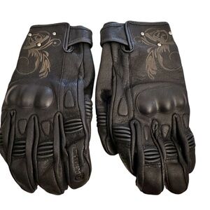 NWT Highway 21 Black Ivy Women's Motorcycle Gloves Goat Skin Leather